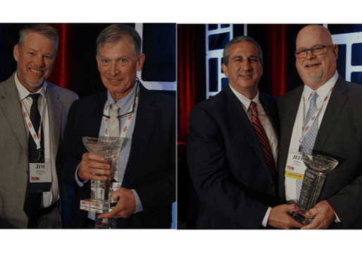 Left to Right: Jim Kearns, Alsco Uniforms, TRSA chair, with 2023 Operator Lifetime winner Jim Vaudreuil, Huebsch Services; TRSA President & CEO Joseph Ricci; and Supplier Partner Lifetime winner Jeff Belcher, Alliant Systems.