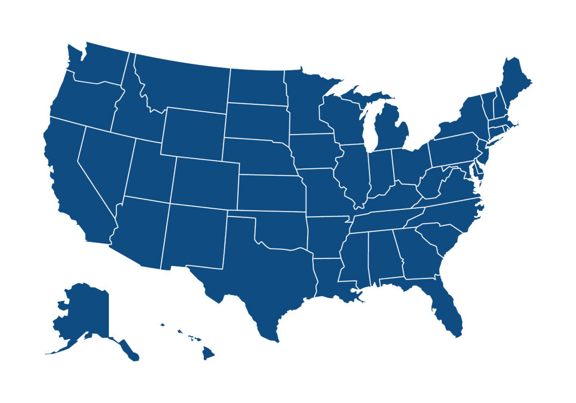 USA modern map with federal states in blue color isolated on white background vector illustration eps 10