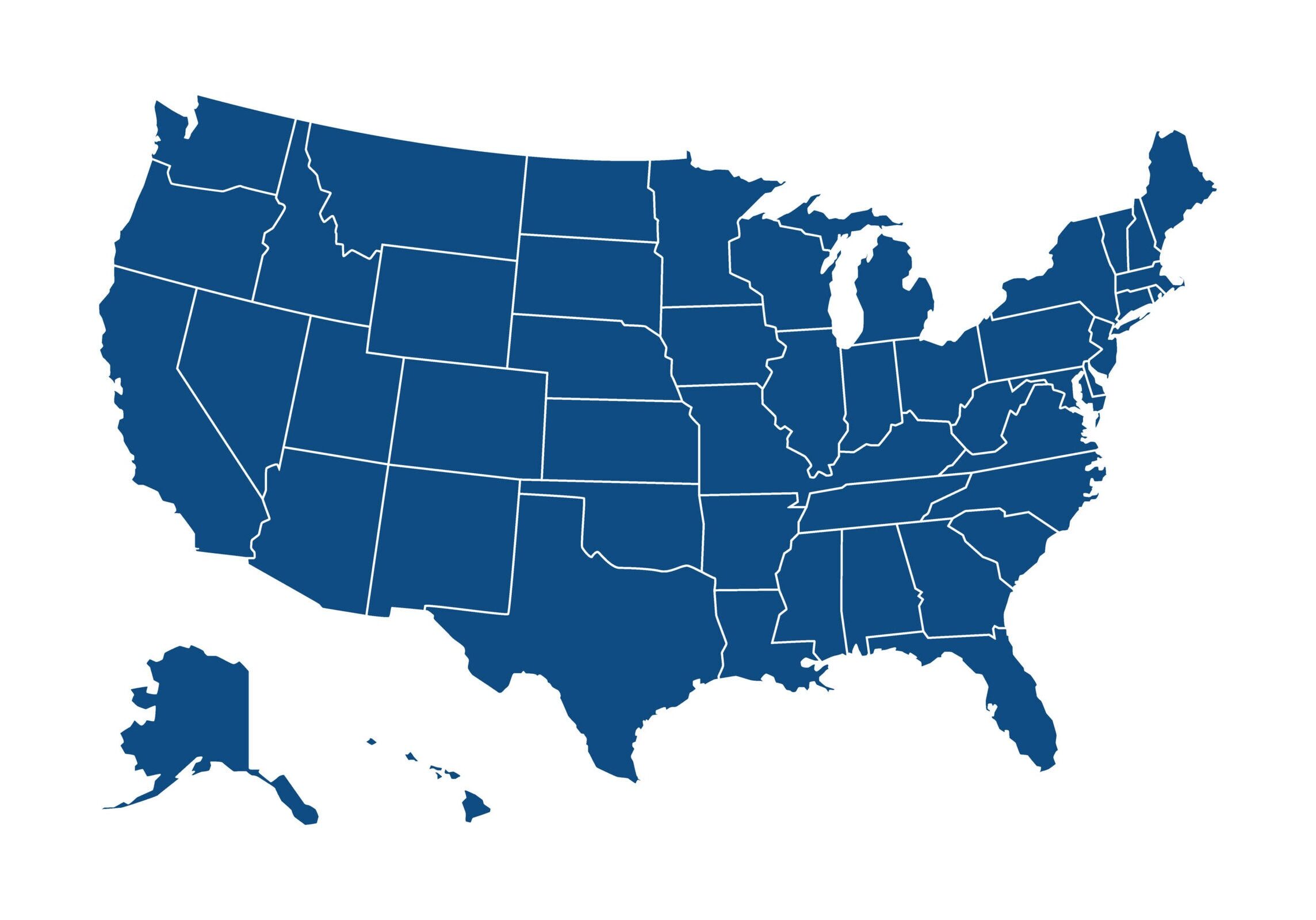 USA modern map with federal states in blue color isolated on white background vector illustration eps 10